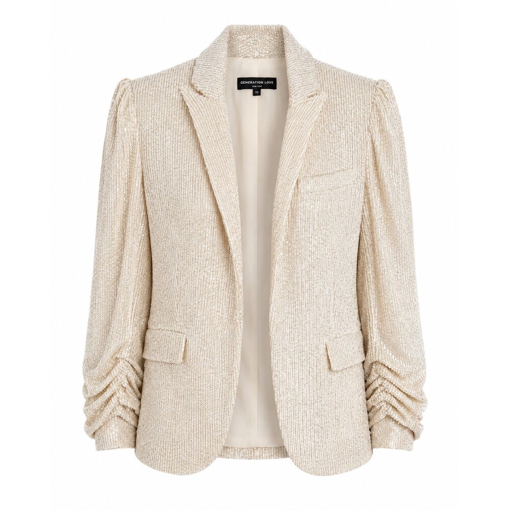 Women's Generation Love Serafina Cream/Ivory Sequin 3/4 Sleeve Blazer Size XS